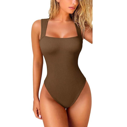 Snatched Waist Square-Neck Ribbed Bodysuit