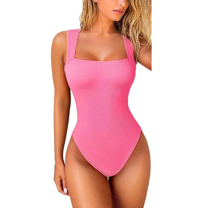 Snatched Waist Square-Neck Ribbed Bodysuit